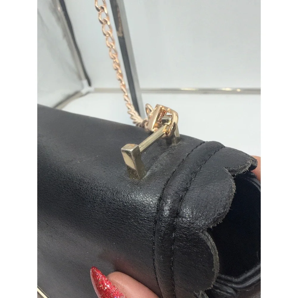 Kate Spade Black Scalloped Leather Crossbody Bag Gold Chain Strap Turn Lock